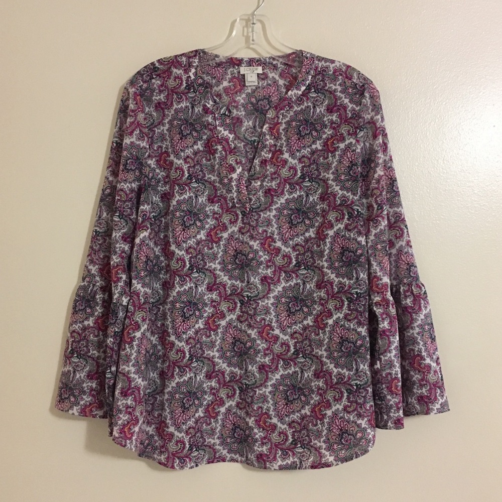 J. Crew Medium Paisley Floral Boho Bell Sleeve Top
